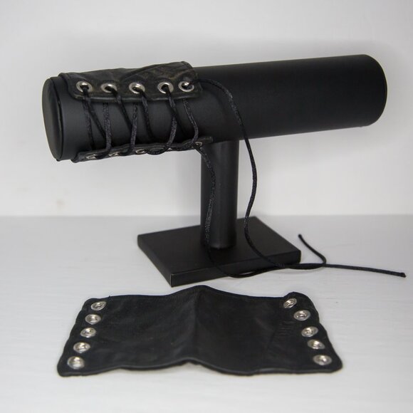 SOLD Renaissance Faire Medieval Style Black Leather Gauntlet Bracelets Set - Picture 2 of 9